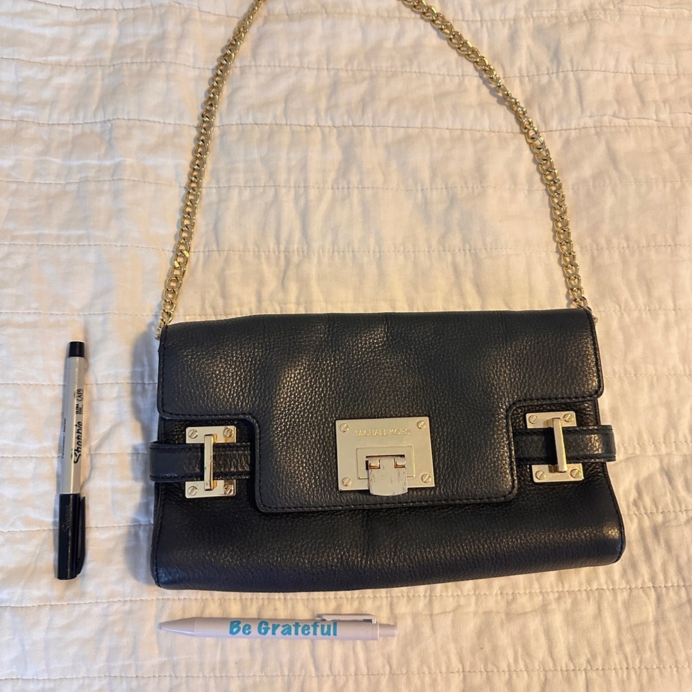 MK Black Leather Bag with Gold Chain
